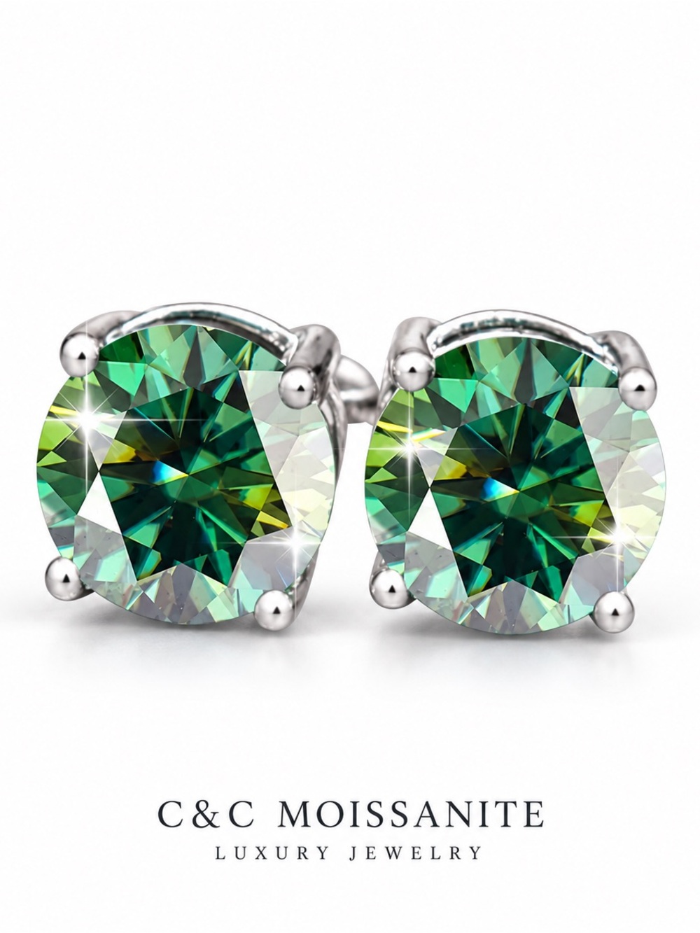 Sparkling Light Green Stud Earrings - Women's Jewelry